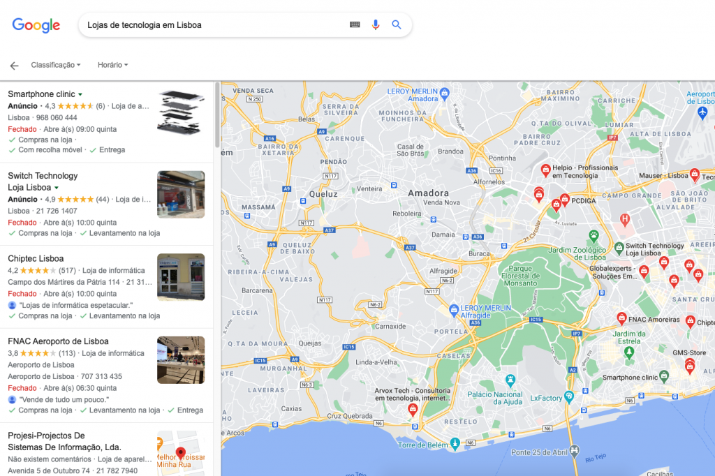 Perfil de Google My Business no Google Local Finders