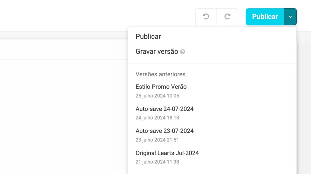 gestor de versões do Shopkit Theme Editor