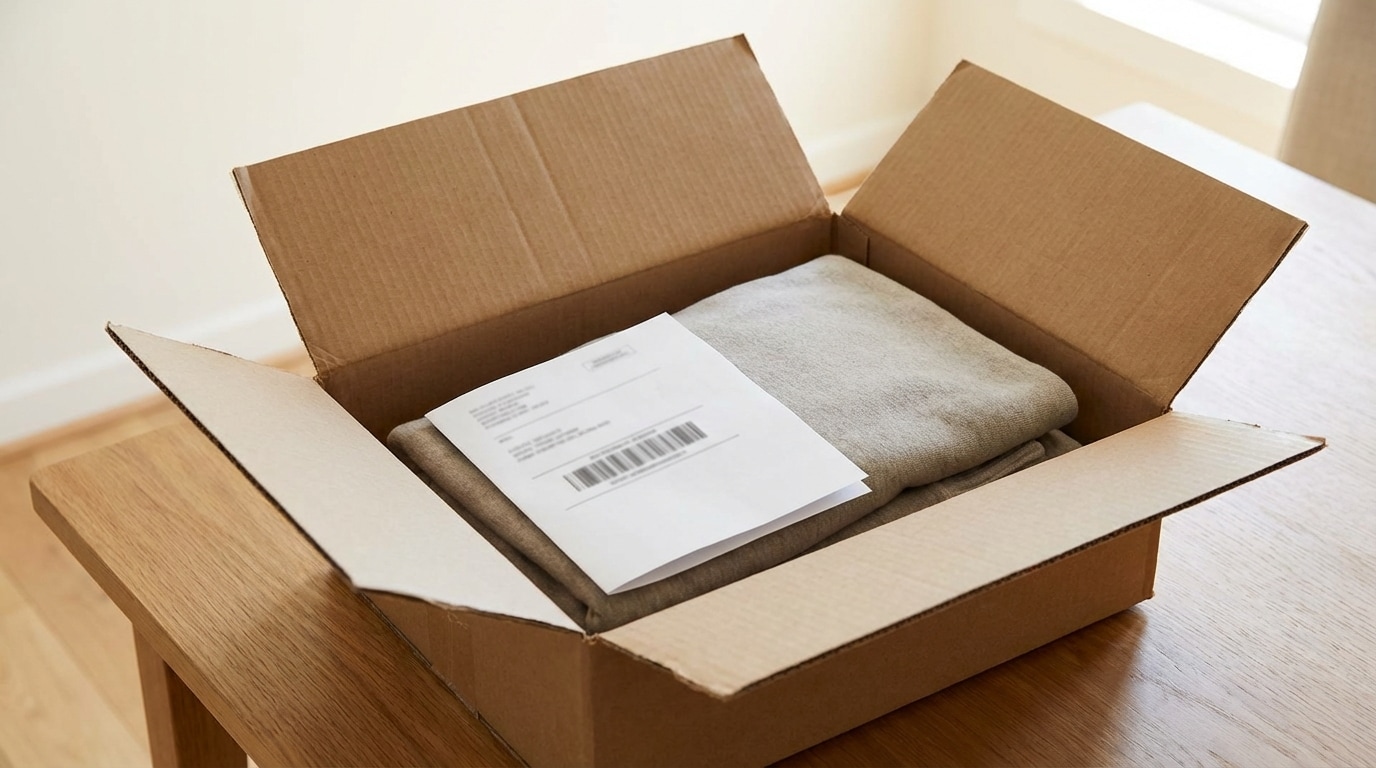 Embalagem de devolução de produto com etiqueta pronta para envio