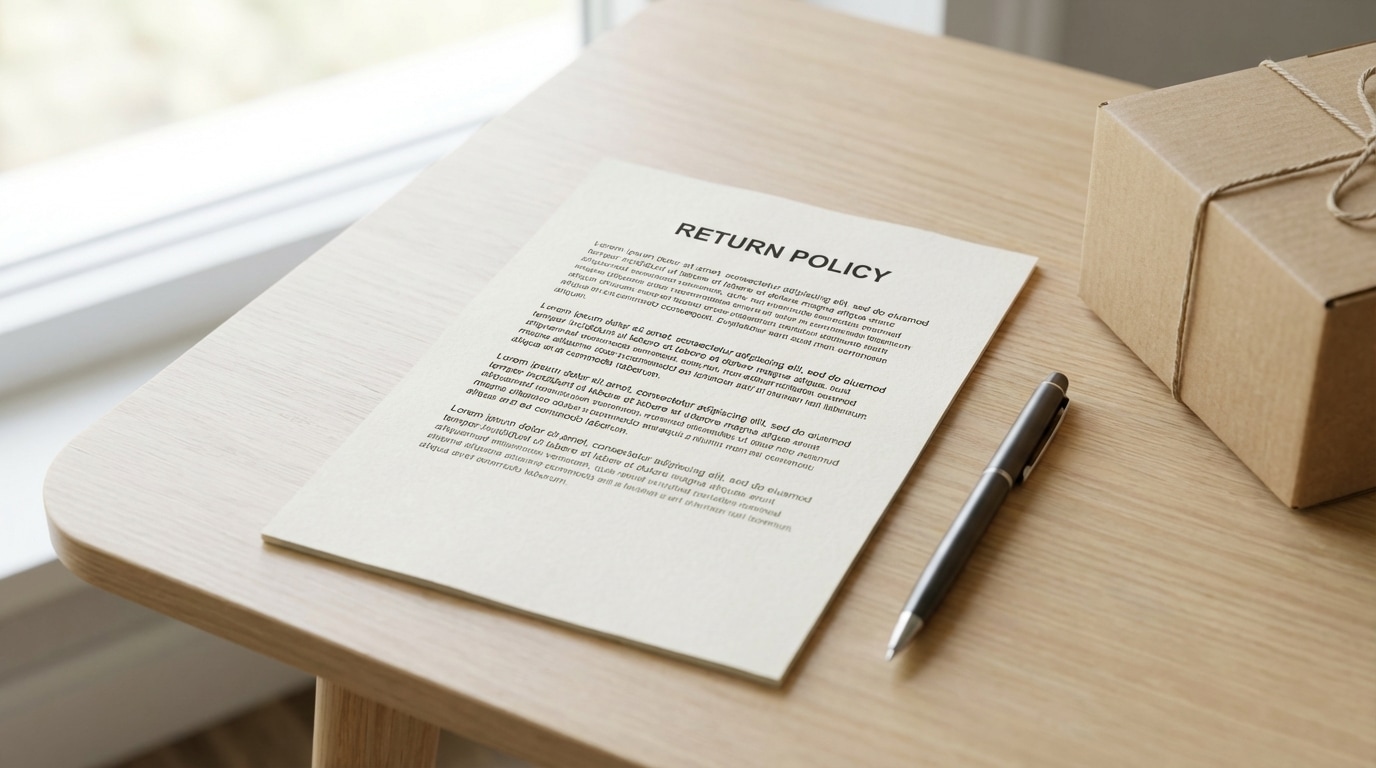 Política de devoluções de loja online em formato de documento informativo