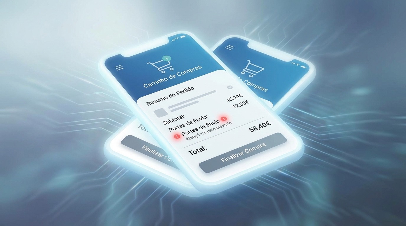 Carrinho de compras online com alerta de custos extra no checkout
