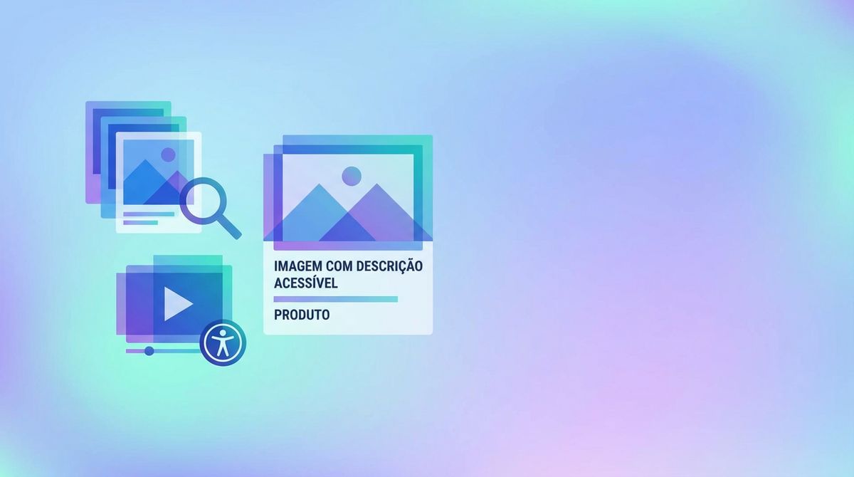 Ilustração sobre texto alternativo em imagens, com elementos de SEO e acessibilidade numa loja online