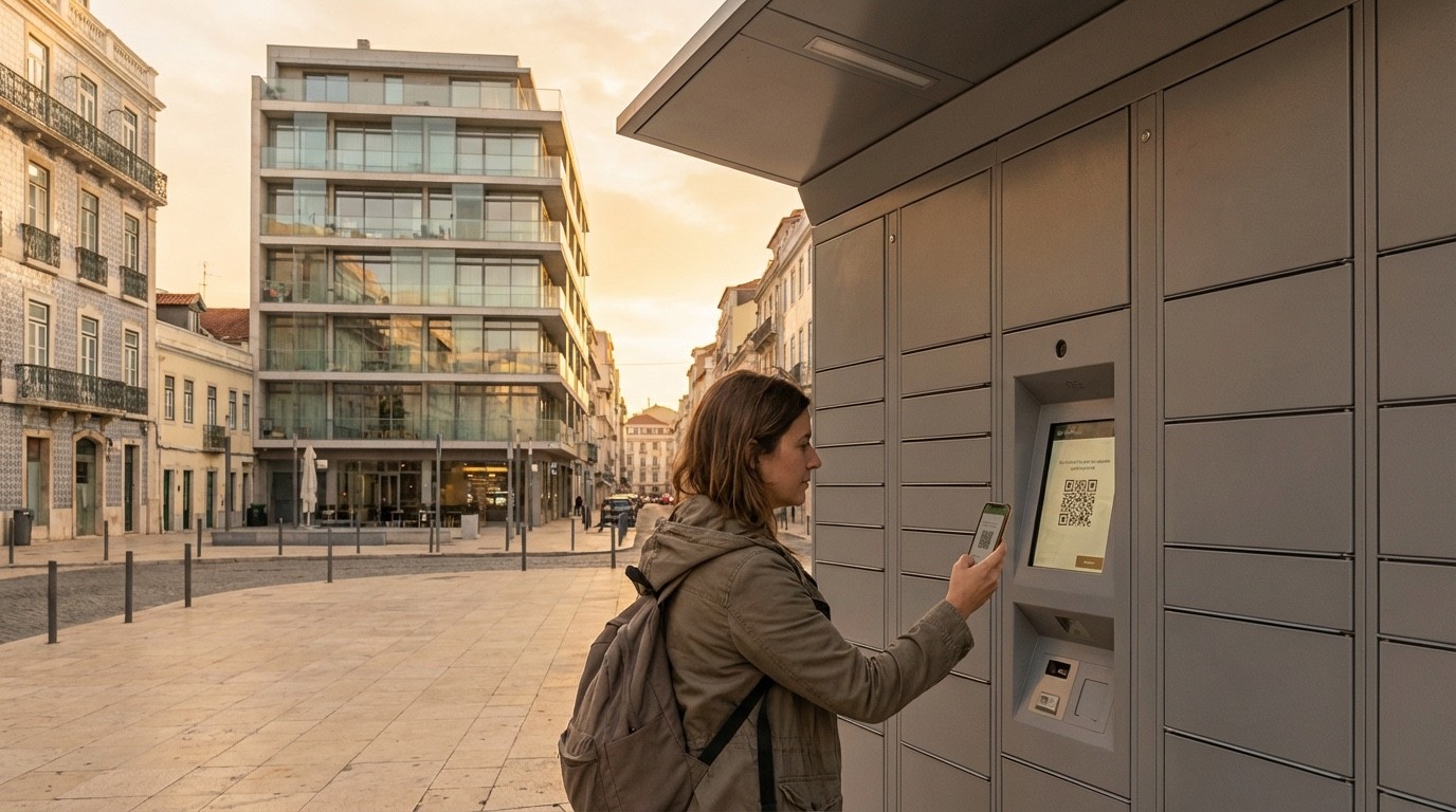 Pessoa a levantar encomenda num locker de entregas em Portugal