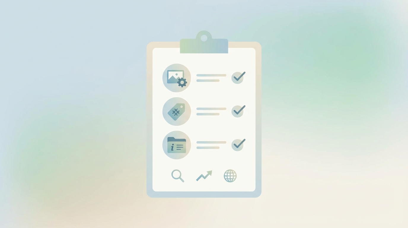 Ecrã de computador com uma grelha de imagens e sinais de alerta a representar erros comuns de descrição