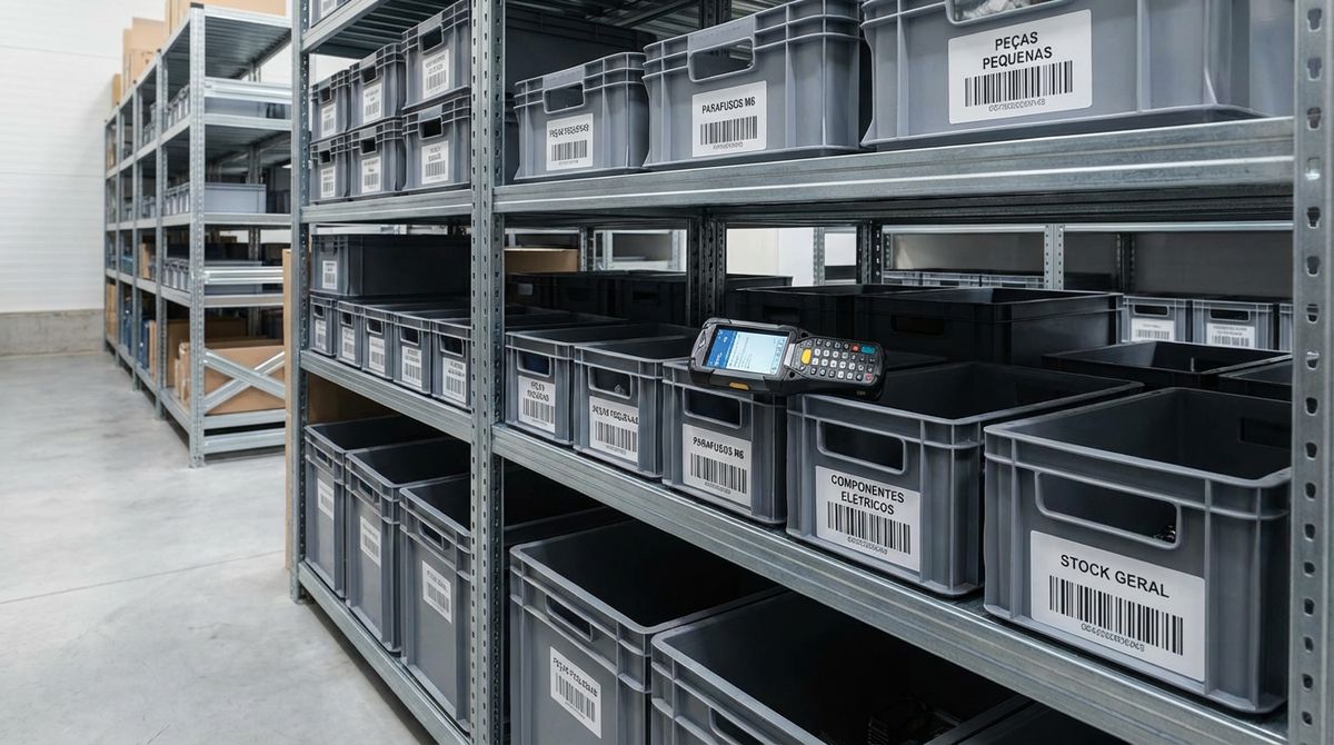Prateleiras de armazém organizadas para gestão de stock e inventário