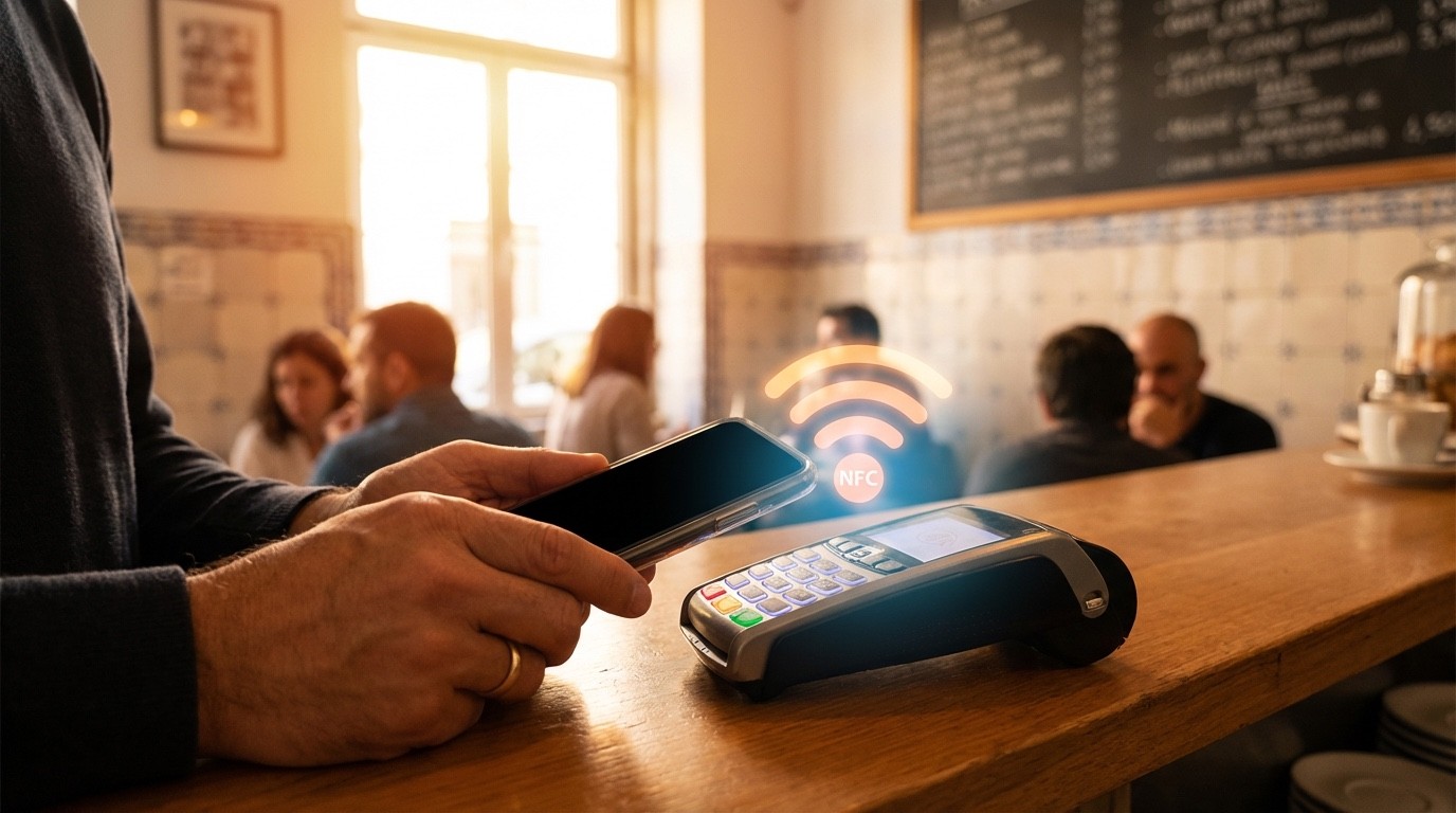 Pagamento contactless com smartphone numa loja portuguesa