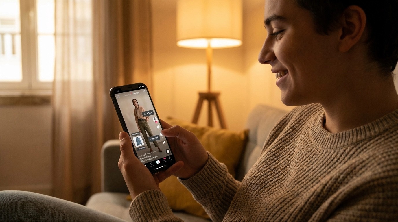 Compra social através de vídeos e conteúdo em redes sociais no smartphone