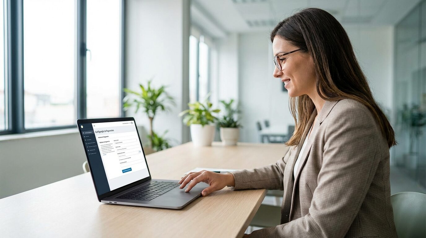 Pessoa a configurar métodos de pagamento numa loja online num portátil