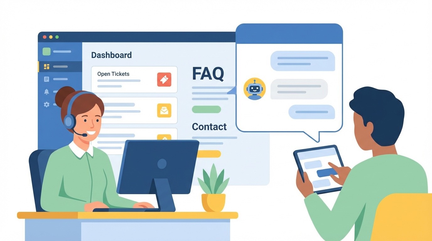 Ilustração de chat de suporte e helpdesk numa loja online
