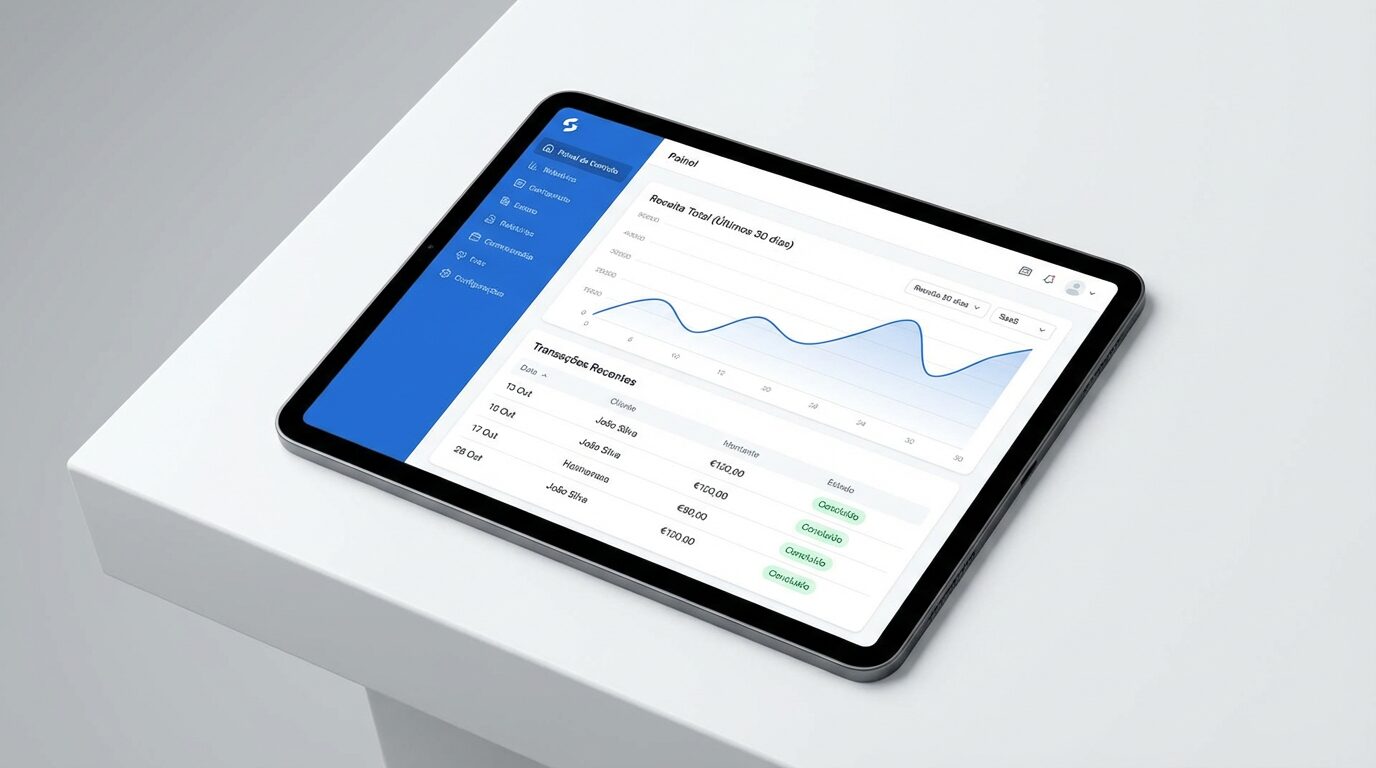 Dashboard de pagamentos com gráficos e lista de transacções numa interface moderna