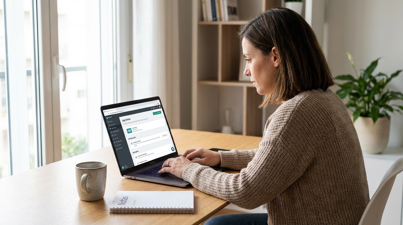 Pessoa a configurar integrações e apps numa loja online num portátil