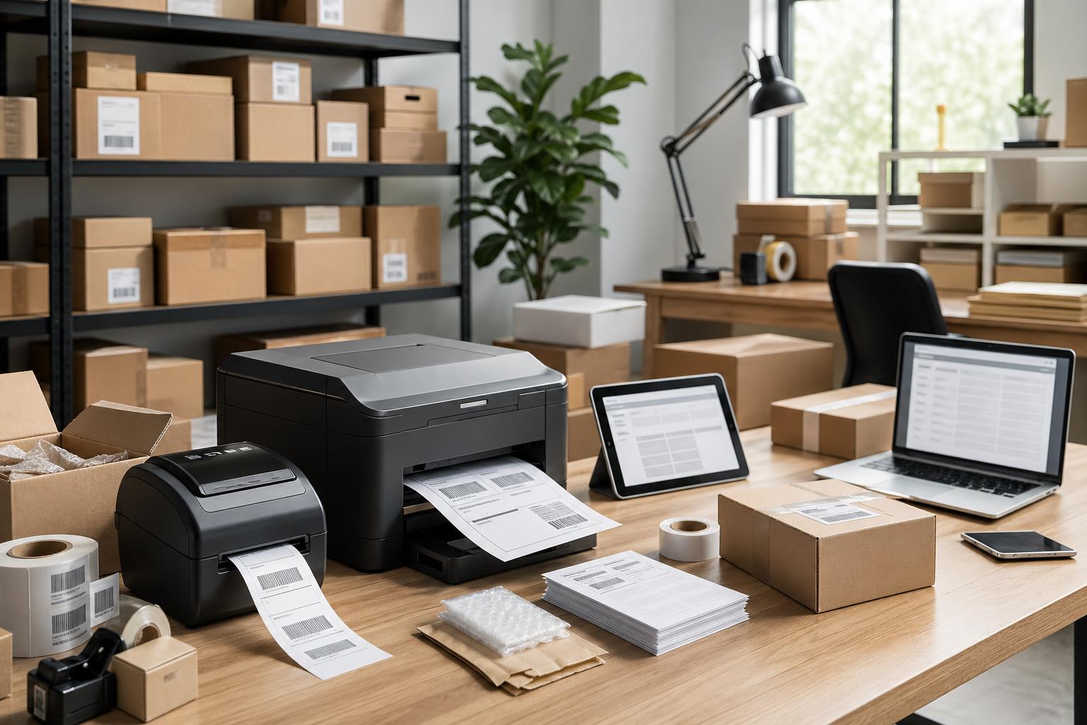 Impressora a gerar PDFs de encomendas num posto de preparação de envios