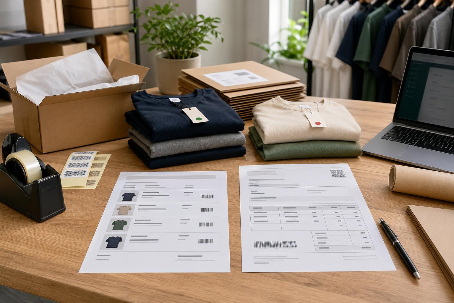 Posto de preparação de encomendas com folhas impressas em PDF e organização por lotes