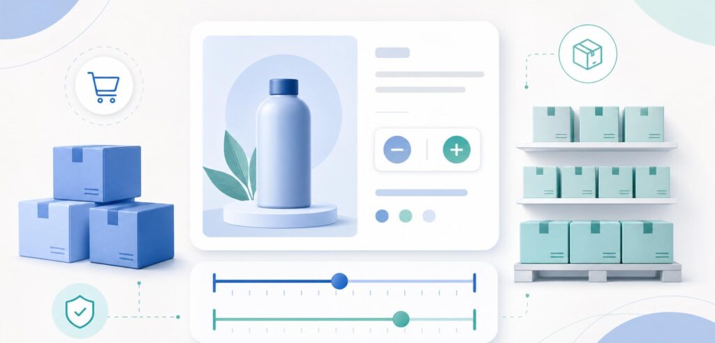Ilustração editorial sobre quantidades mínimas e máximas numa loja online
