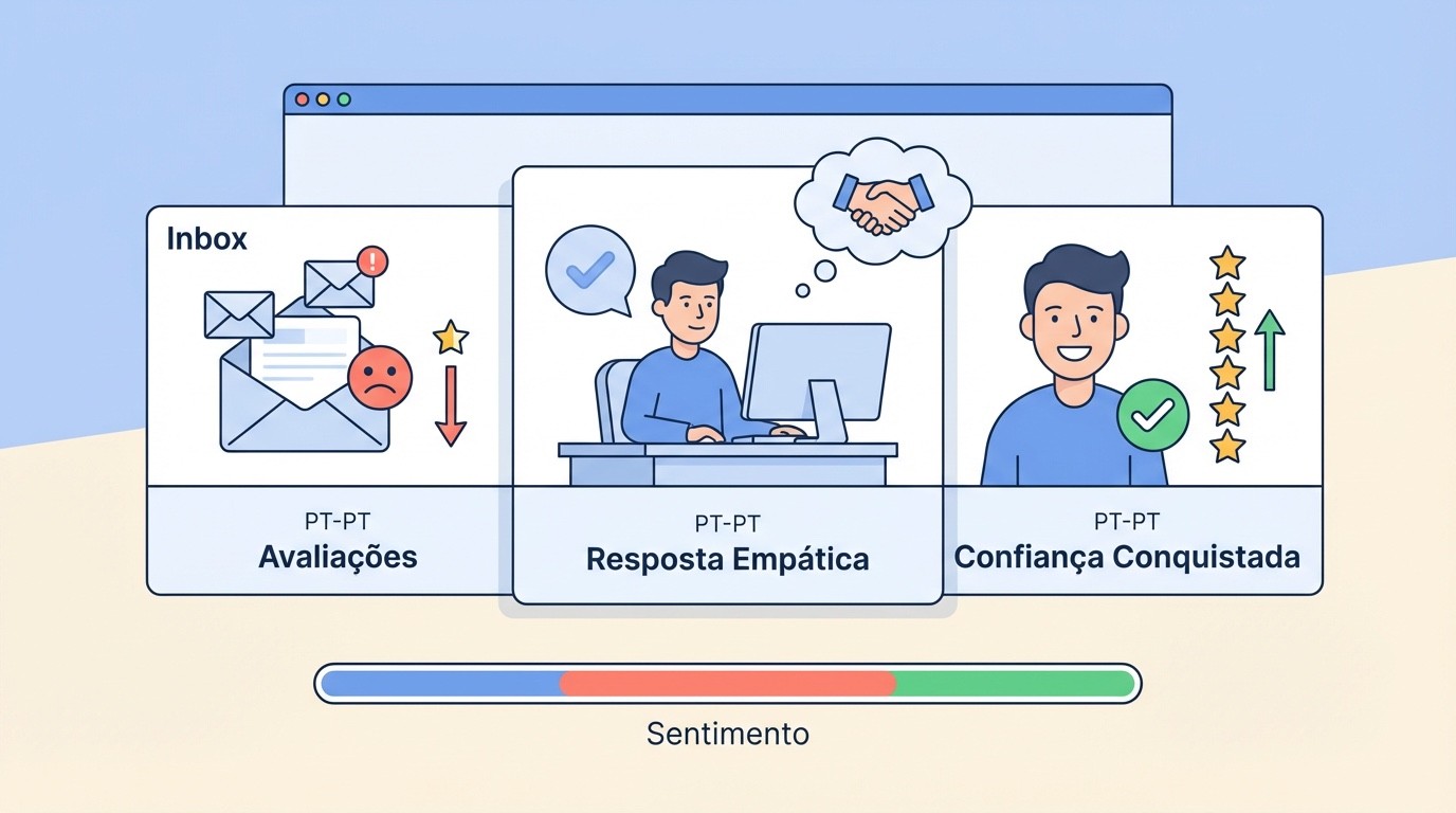 Resposta calma e profissional a uma avaliação negativa de cliente